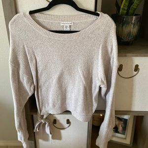 Pale Pink Cropped Sweater with side Bow 💛